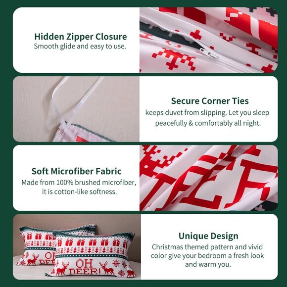 Mildly Merry Christmas Deer Snowflakes Themed Duvet Comforter Cover Set-Queen - Picture 2 of 5